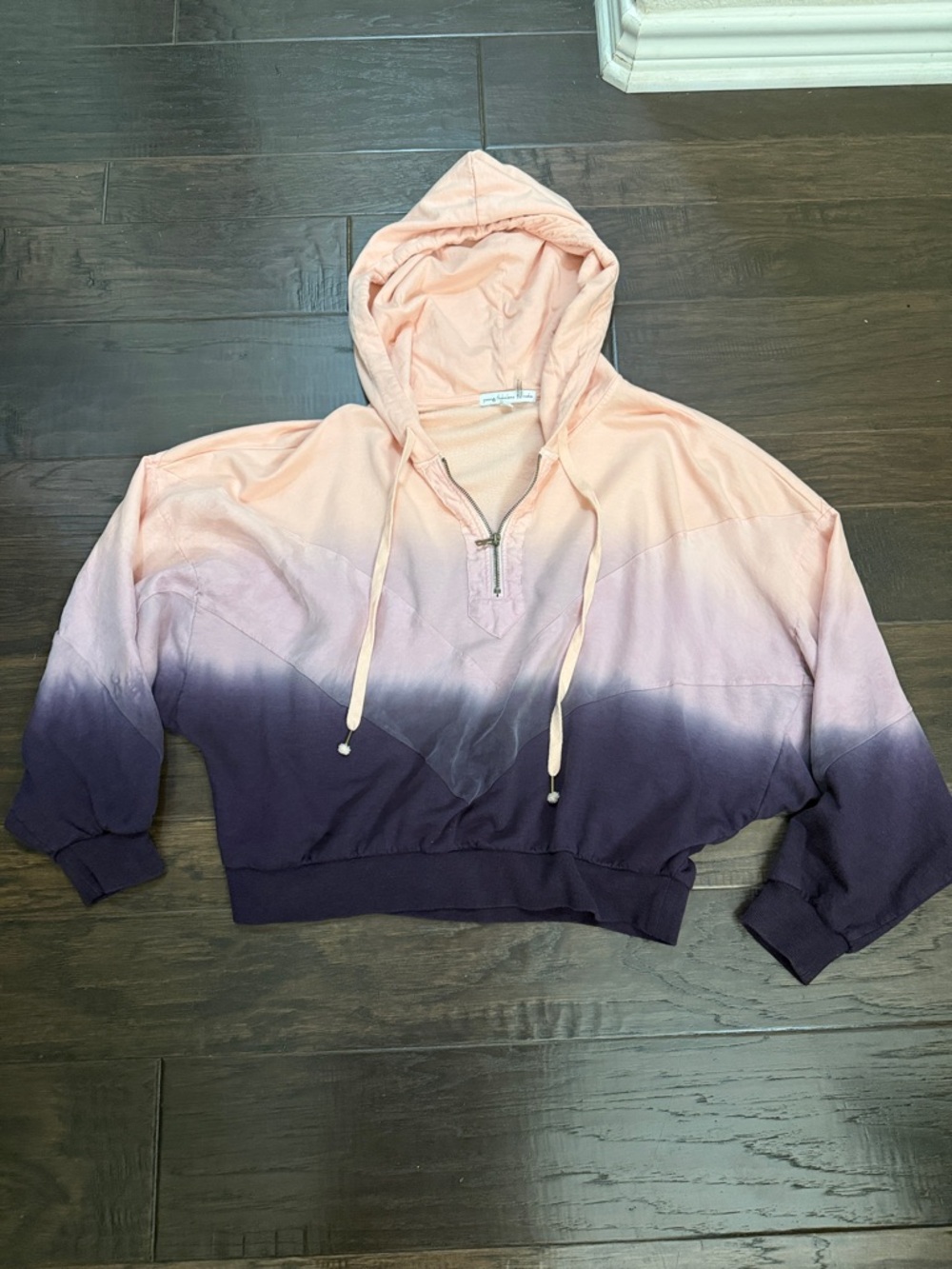 Young Fabulous & Broke Boho Hoodie Top Pink to Purple Ombre Half-Zip
